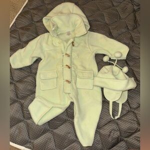 The Children's Place Soft Green Baby Coverall with Hat, Convertible Mitten/Foot